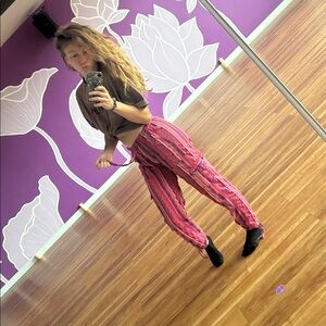 Burgundy Multi-Stripe Casual Pants